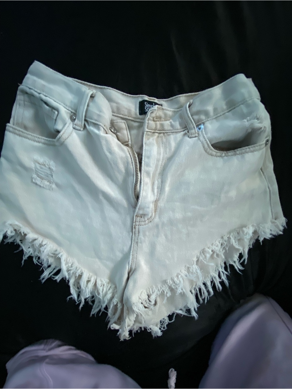 White Frayed Hem Denim Shorts - Women